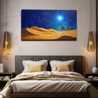 Blue Night Sky Camel Wall Art Canvas Office Home Room Framed 120x60cm