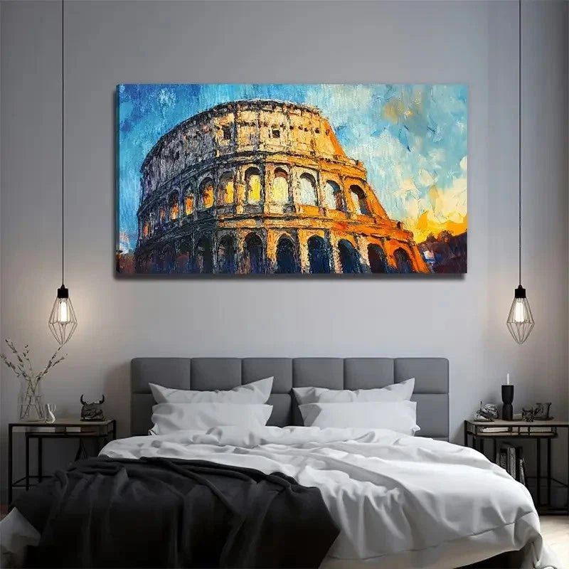 Vibrant Colosseum Sunset Scene Wall Art Canvas Office Home Room Framed 120x60cm