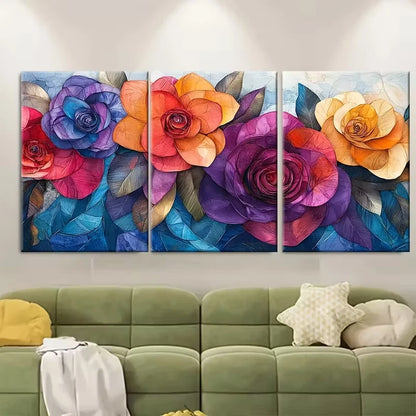 3pcs Vibrant Floral Sketch Collage Metal Print Ready to Hang Art