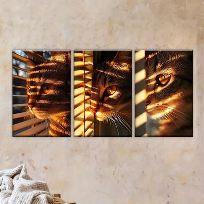 3pcs The Cat is Looking Out the Window Wall Art Set Canvas Framed 50x70cm - High Quality Print 100% Australian Made Wall Canvas Ready to Hang