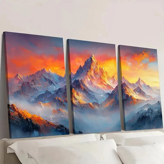 3pcs Golden Mountain Landscape Painting LP Framed Wall Art Set Canvas Framed 50x70cm - High Quality Print 100% Australian Made Wall Canvas Ready to Hang