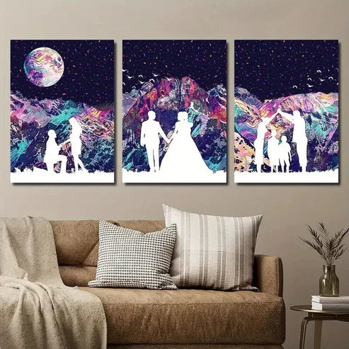 3pcs Abstract Colorful Moon Mountains Wall Art Canvas Unframed - High Quality Print 100% Australian Made Wall Canvas - Bella Home Decor