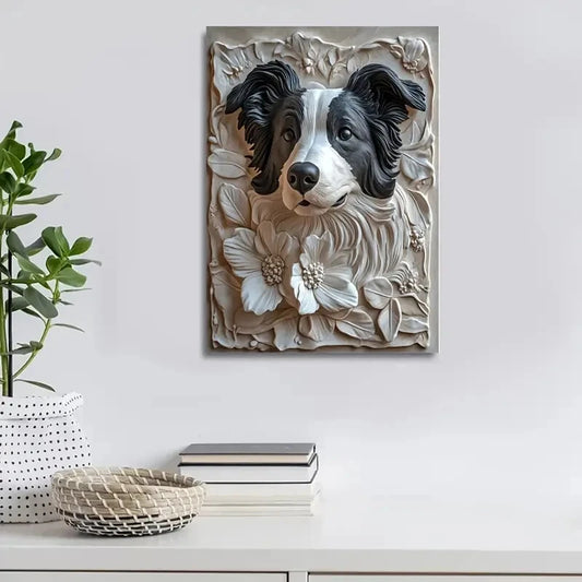 Border Collie Among Flowers Painting  40x60cm Metal Print Ready to Hang - Bella Home Decor