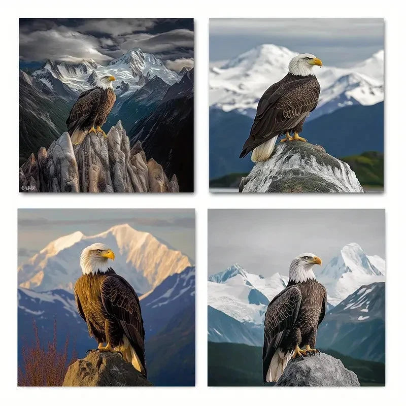 4pcsMajestic Bald Eagles Perched  Wall Art Canvas Framed