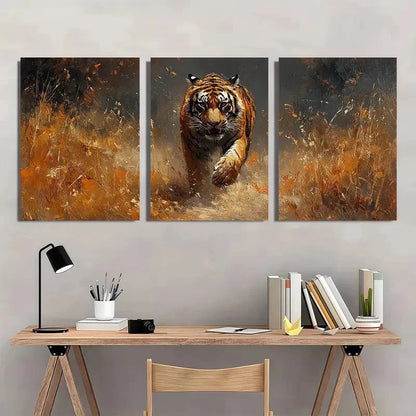 3pcs Majestic Tiger Natural Wildlife Animal Wall Art Set Canvas Framed 50x70cm - High Quality Print 100% Australian Made Wall Canvas Ready to Hang