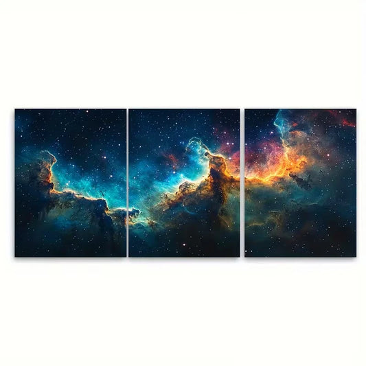 3pcs Celestial Nebula Vibrant Space-Themed Metal Print Ready to Hang Art - Bella Home Decor