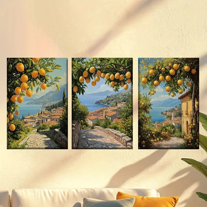 3pcs Elegant Country Orange Trees Wall Art Set Canvas Framed 60x90cm - High Quality Print 100% Australian Made Wall Canvas Ready to Hang
