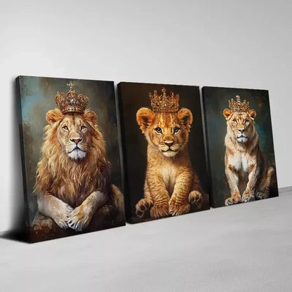 3pcs Modern Abstract Lion Family with Clowns Canvas Unframed - High Quality Print 100% Australian Made Wall Canvas
