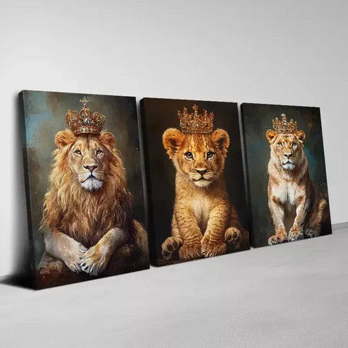3pcs Modern Abstract Lion Family with Clowns Canvas Unframed - High Quality Print 100% Australian Made Wall Canvas