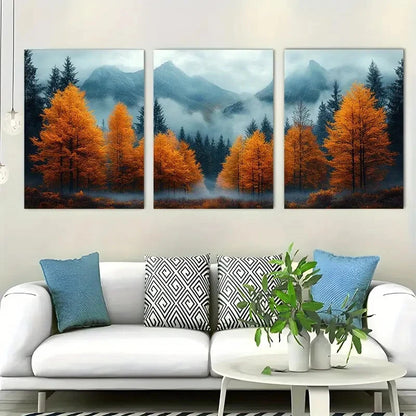 3pcs Autumn Mountain Landscape Misty Perfect Wall Art Set Canvas Framed 40x60cm - High Quality Print 100% Australian Made Wall Canvas Ready to Hang - Bella Home Decor