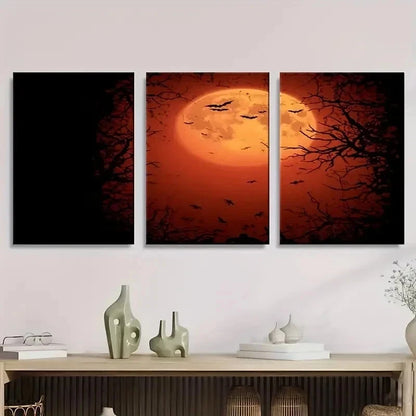 3pcs Simulation Halloween Moon Backdrop Wall Art Set Canvas Framed 60x90cm - High Quality Print 100% Australian Made Wall Canvas Ready to Hang