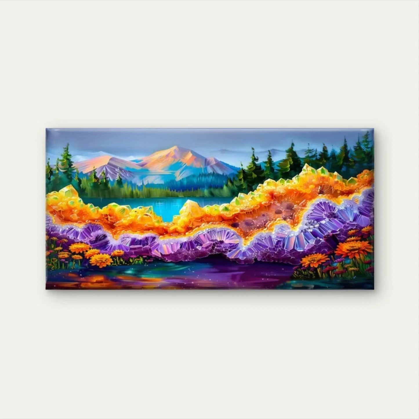 Colorful Crystal Stone Flowers Wall Art Canvas Office Home Room Framed 120x60cm