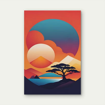 Sunset Tree Geometric Landscape  60x90cm Metal Print Ready to Hang