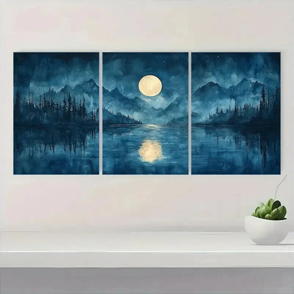 3pcs Serene Abstract Watercolor Reflections Metal Print Ready to Hang Art - Bella Home Decor