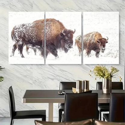 3pcs- Snowy American Bison Scene Metal Print Ready to Hang Art