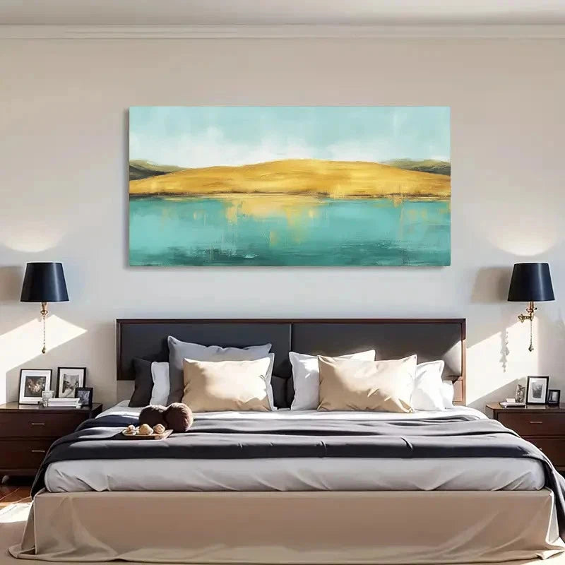 Serene Lake & Mountain Vintage Wall Art Canvas Office Home Room Framed 120x60cm