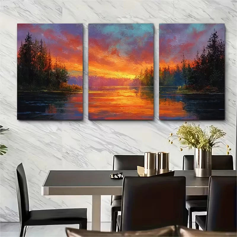 3pcs Fantastic Autumn Sunset Metal Print Ready to Hang Art