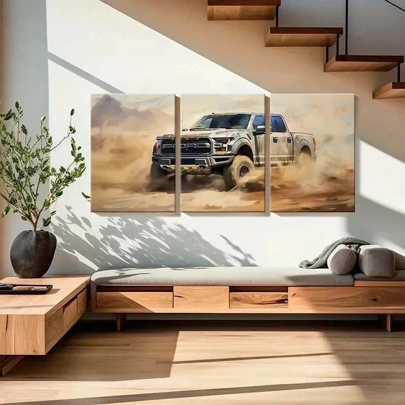 3pcs Vintage Off Road Pickup Truck Wall Art Set Canvas Framed 60x90cm - High Quality Print 100% Australian Made Wall Canvas Ready to Hang