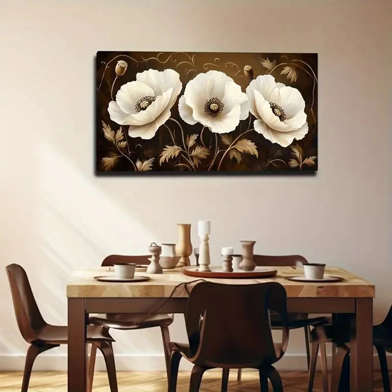 Flowers & Golden Accents Wall Art Canvas Office Home Room Framed 120x60cm