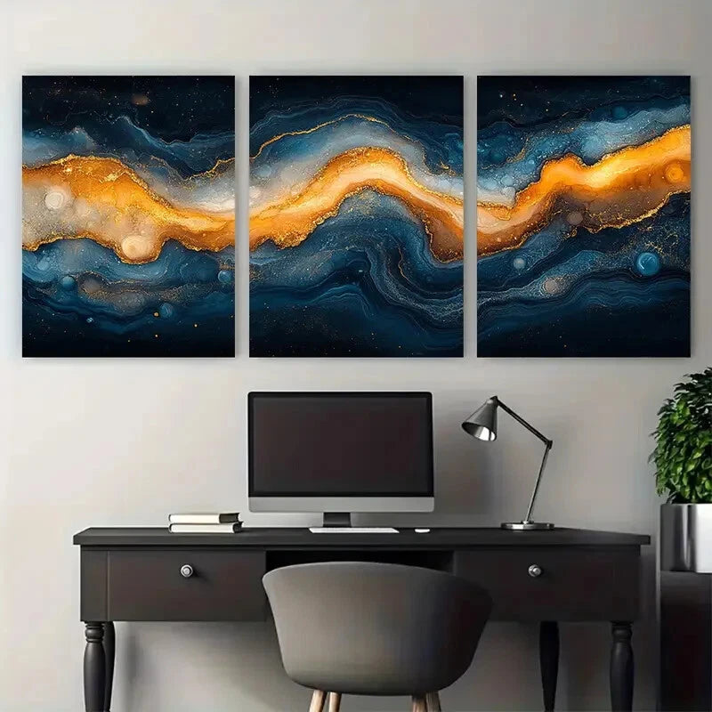 3pcs Elegant Earth Toned Abstract Marbled Design Metal Print Ready to Hang Art - Bella Home Decor