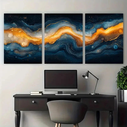 3pcs Elegant Earth Toned Abstract Marbled Design Metal Print Ready to Hang Art - Bella Home Decor
