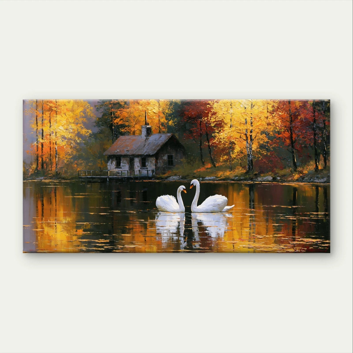Lake Landscape with Swans Cozy Wall Art Canvas Office Home Framed 120x60cm
