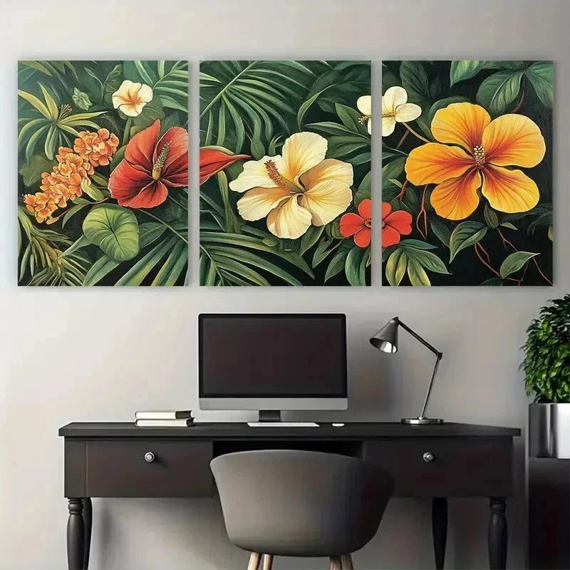 3pcs Henri Rousseau Tropical Floral Perfect Wall Art Set Canvas Framed 60x90cm - High Quality Print 100% Australian Made Wall Canvas Ready to Hang