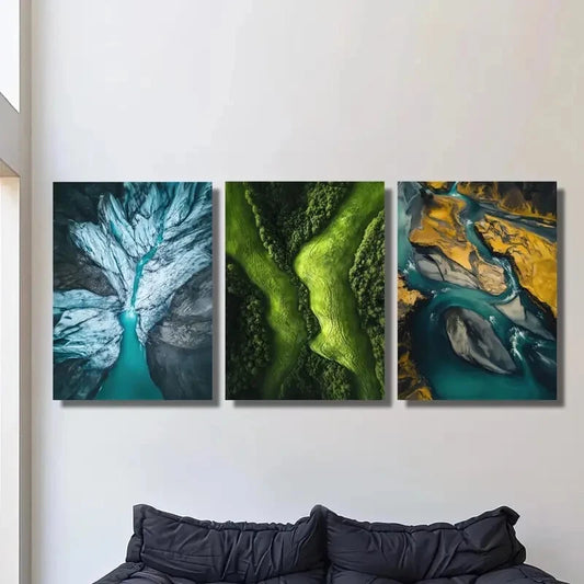 3pcs Natural glaciers, rivers and mountains lands Metal Print Ready to Hang Art