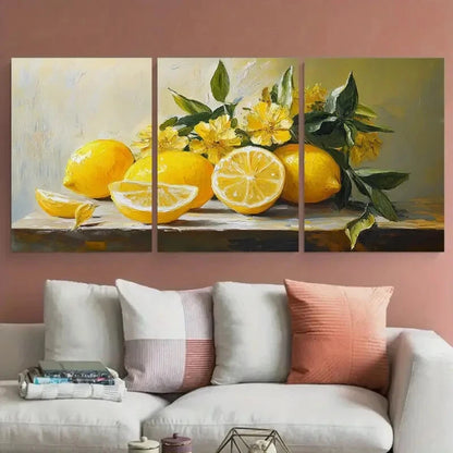 3pcs Vibrant Still Life Lemon Flowers Illustration Metal Print Ready to Hang Art - Bella Home Decor