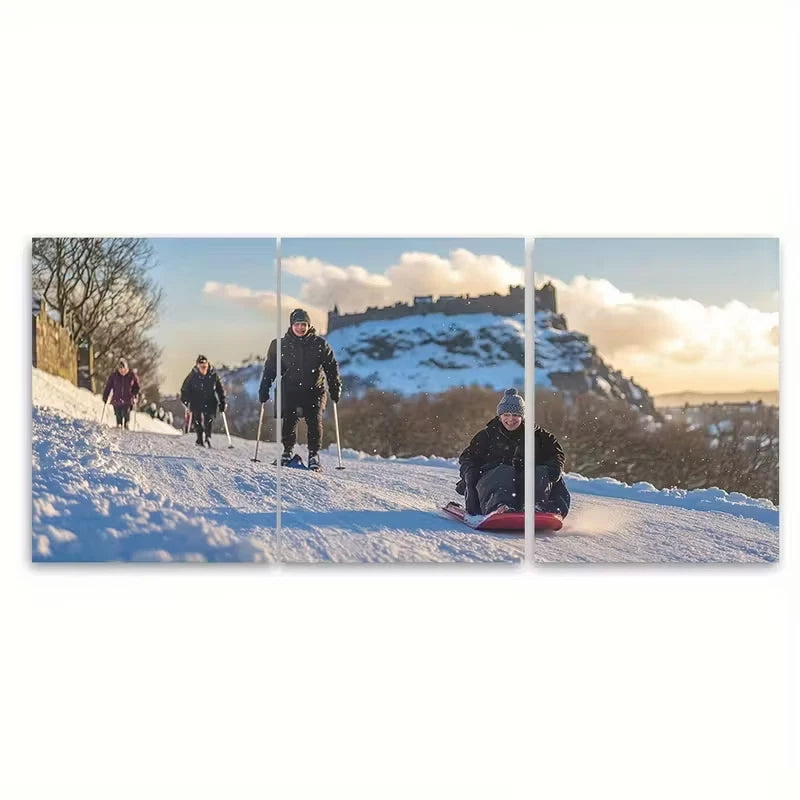 3pcs Go Sledding Winter Fun at Arthus Seat Metal Print Ready to Hang Art - Bella Home Decor