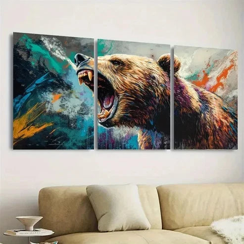 3pcs Angry Bear Graffiti Wall Art Set Canvas Unframed - High Quality Print 100% Australian Made Wall Canvas