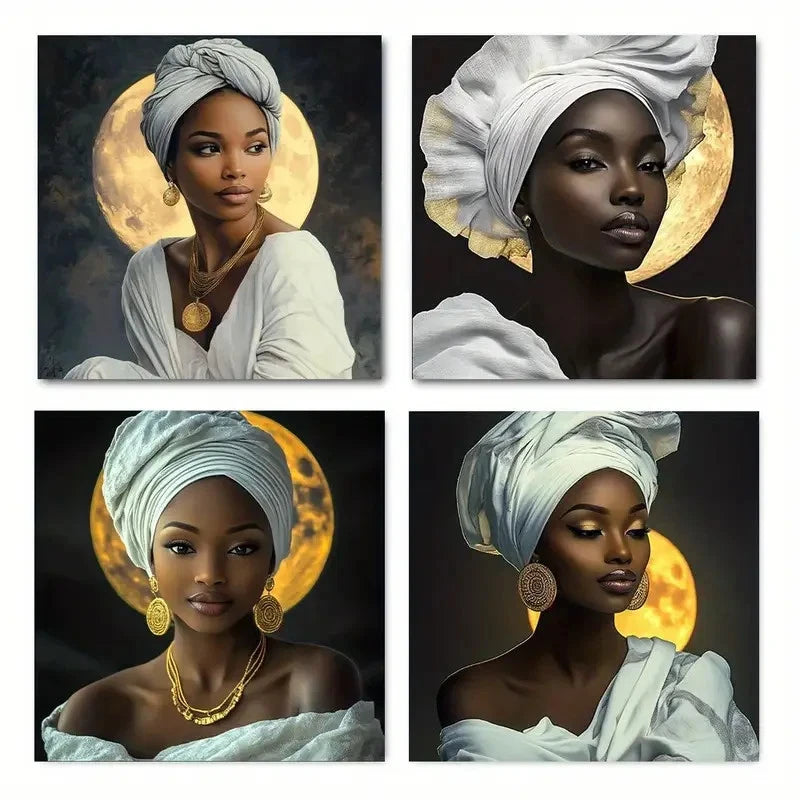 4pcs Traditional Attire & Headwraps Wall Art Canvas Framed