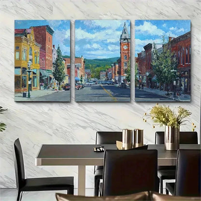 3pcs North Adams Main Street Street Perfect Wall Art Set Canvas Framed 50x70cm - High Quality Print 100% Australian Made Wall Canvas Ready to Hang