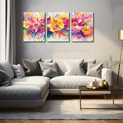 3pcs Bright Colors Splash Flower  Wall Art Set Canvas Unframed - High Quality Print 100% Australian Made Wall Canvas - Bella Home Decor