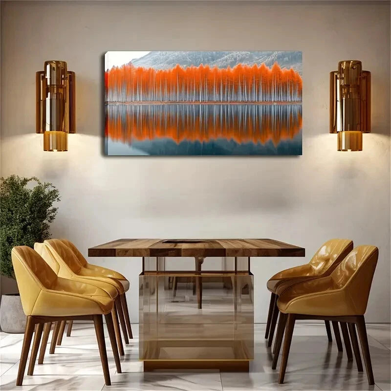 Abstract Red Forest Lake Scene Wall Art Canvas Office Home Room Framed 120x60cm - Bella Home Decor