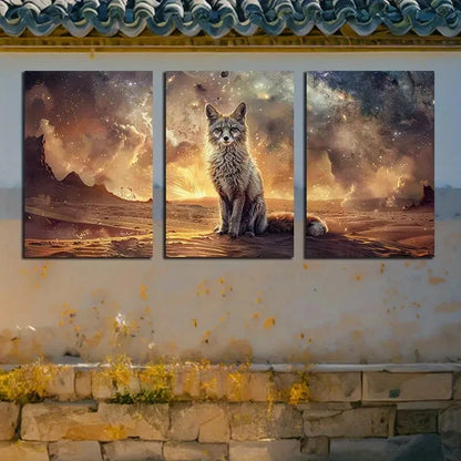 3pcs Vibrant Fox and Starry Sky Design Metal Print Ready to Hang Art - Bella Home Decor