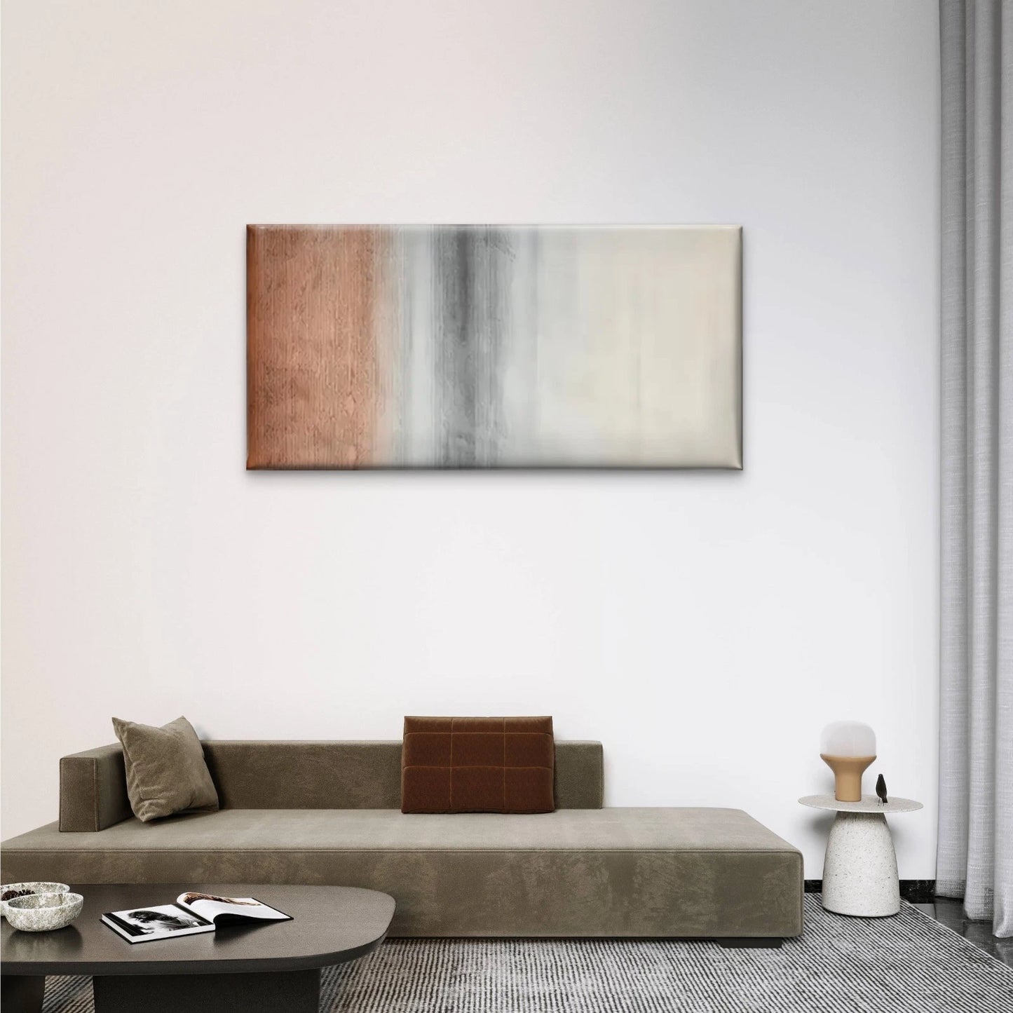 Brown Black White Grey Paint Wall Art Canvas Office Home Room Framed 120x60cm