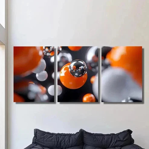 3pcs Orange White Black Balls Reflective  Wall Art Set Canvas Unframed - High Quality Print 100% Australian Made Wall Canvas