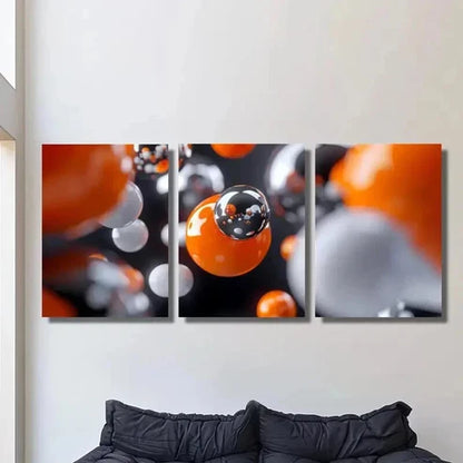 3pcs Orange White Black Balls Reflective  Wall Art Set Canvas Unframed - High Quality Print 100% Australian Made Wall Canvas