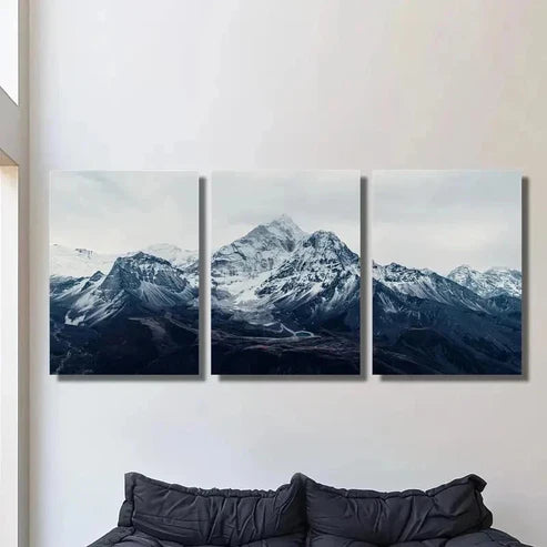 3pcs Featuring Mountains Lakes And Snowflakes Wall Art Set Canvas Unframed - High Quality Print 100% Australian Made Wall Canvas