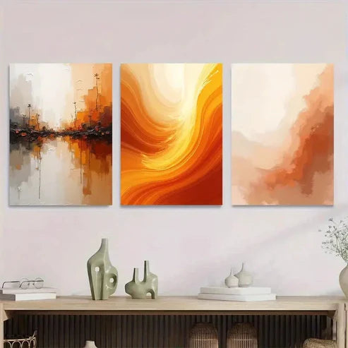3pcs Modern Abstract Vibrant Orange Stylish Wall Art Set Canvas Unframed - High Quality Print 100% Australian Made Wall Canvas