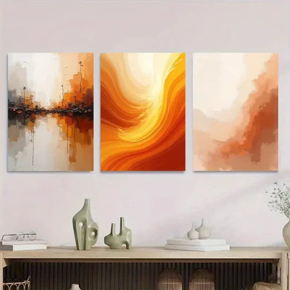 3pcs Modern Abstract Vibrant Orange Stylish Wall Art Set Canvas Unframed - High Quality Print 100% Australian Made Wall Canvas
