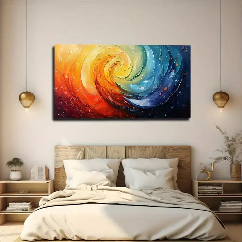 Vibrant Swirling Colo Print Wall Art Canvas Office Home Room Framed 120x60cm
