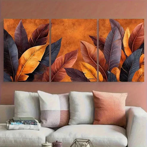 3pcs Exotic Tropical Brown Leaves Watercolor Wall Art Canvas Unframed – High Quality Print 100% Australian Made Wall Canvas