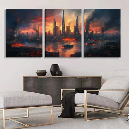 3pcs Dystopian Cityscape Skyscrapers Perfect Art Set Canvas Unframed - High Quality Print 100% Australian Made Wall Canvas - Bella Home Decor