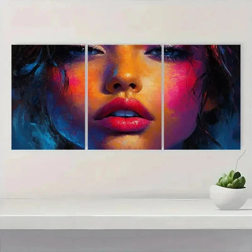 3pcs Textured Girl Face Abstract Wall Art Canvas Unframed - High Quality Print 100% Australian Made Wall Canvas