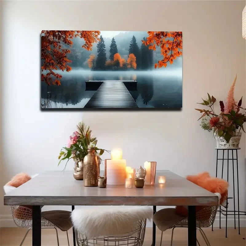 Misty Forest Suitable Wall Art canvas office home room framed 120x60cm - Bella Home Decor