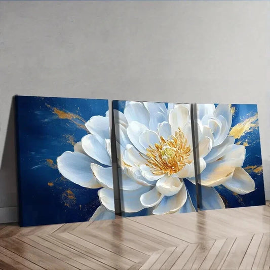 3pcs Oversized white flowers Wall Art Set Canvas Framed 50x70cm - High Quality Print 100% Australian Made Wall Canvas Ready to Hang