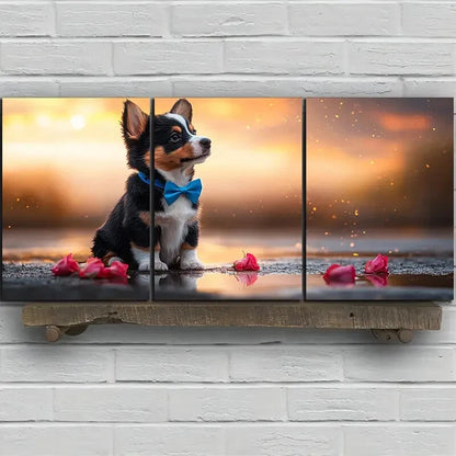 3pcs A Dog Wearing a Bow Tie And Bow Tie Metal Print Ready to Hang Art - Bella Home Decor