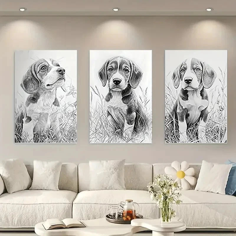 3pcs Black and White Dog BWD  Wall Art Canvas Framed 40x60cm - High Quality Print 100% Australian Made Wall Canvas Ready to Hang - Bella Home Decor